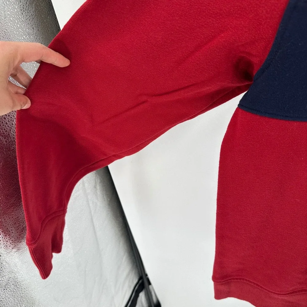 IZOD Mens Red Colorblock Stripe Crewneck‎ Sweatshirt Fleece Pullover Medium